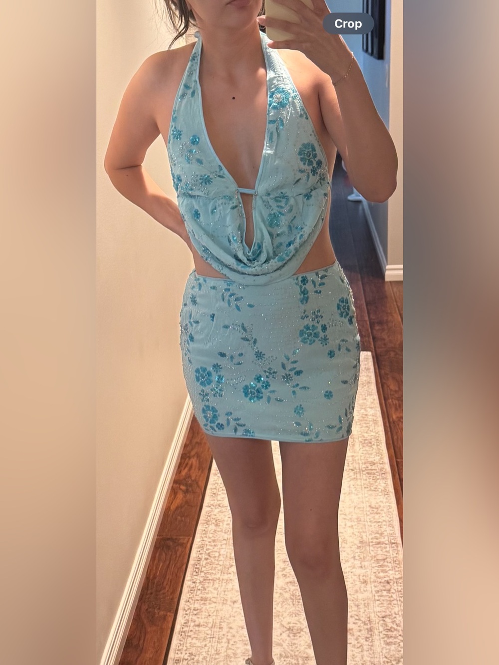 Sequin Floral Top - Light Blue